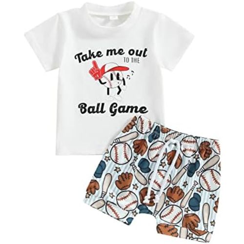 Karuedoo Toddler Baby Boy Baseball Outfit Short Sleeve T-Shirt Baseball Shorts Set 2Pcs Summer Clothes