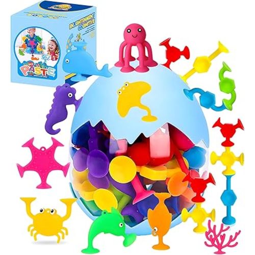 Bath Toys - 27 PCS Suction Cup Toys Bathtub Toys Shower Toys for Kids Ages 4-8,Sensory Toys for 3 4 5 6 7 Year Old Boys Girls,Mold Free Bath Toys Travel Toys Window Toys Silicone Sucker Toys