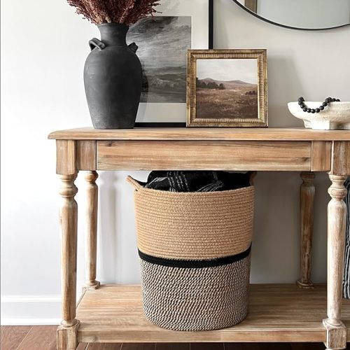 INDRESSME Wicker Laundry Hamper Tall Laundry Basket for Blankets, Clothes, Toys, Woven Storage Basket for Living Room, Wicker Basket for Gifts, 17.8" x 15.8" x 13.8" - Jute