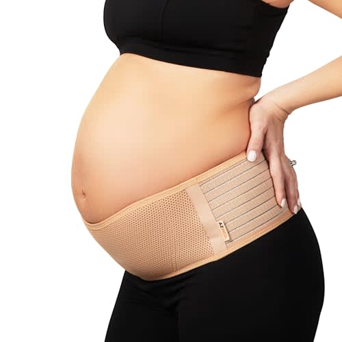 AZMED Maternity Belly Band for Pregnant Women - Pregnancy Belly Band for Abdomen Pelvic Waist Back Support - Adjustable Belly Support Bands for Pregnant Women - Maternity Belt Fits Up to 46" - Beige