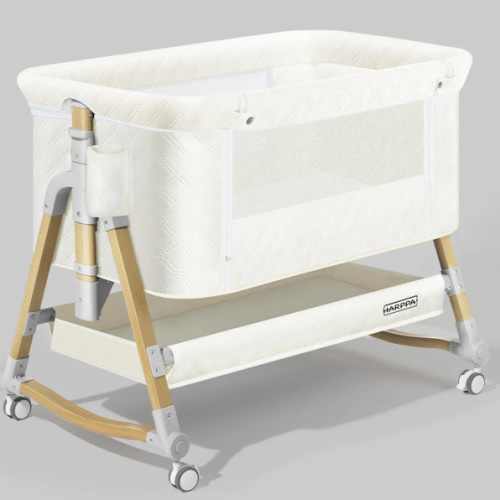HARPPA Cuddly 3-in-1 Baby Bassinet Bedside Sleeper for Reflux | Attaches to Bed, Adjustable 5 Heights, Non-Toxic & CPSC Certified | Sturdy Aluminum Frame, Portable Wheels, Tool-Free Setup, Gentle Rocking | Perfect for Newborns, Infants, Small Spaces & Saf