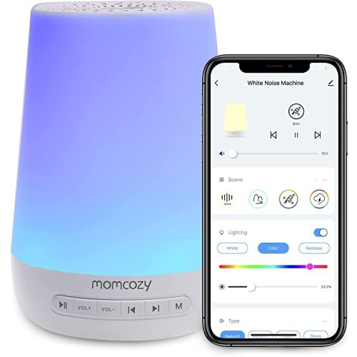 Baby Sound Machine, Momcozy White Noise Machine for Baby Sleeping with Night Light, Toddler Sleep Trainer with 34 Soothing Sounds, Timer, App Remote Control, Personal Sleep Routine (Blue)