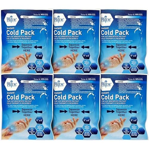 MED PRIDE Emergency Ice Packs 6-Pack, First Aid Instant Cold Pack for Pain Relief, Disposable 5''x 6'' Ice Pack for First Aid Kit, No Freezer Needed