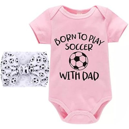 J&J Boutiques Soccer Pink Onesie & 7" Bow Headwrap - 9 months