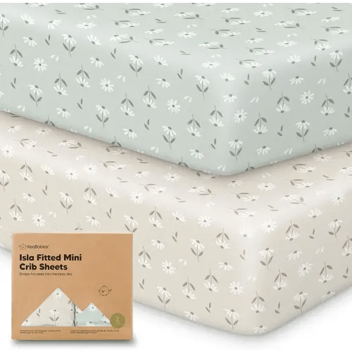 Pack and Play Sheets Fitted - 2-Pack Mini Crib Sheets for Pack N Play Mattress, Soft & Cozy, Neutral Toddler Playard Bedding, Snug Fitted Mini Baby Crib Mattress Cover Set for Boys, Girls (Daisies)