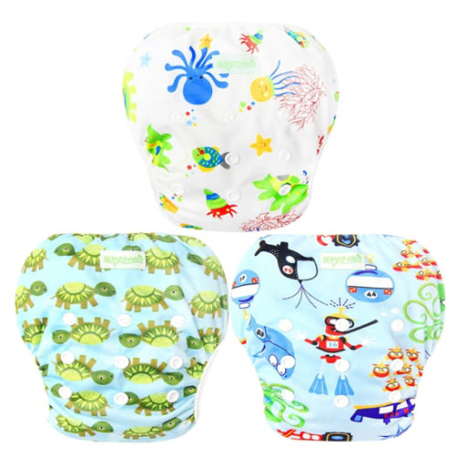 wegreeco Baby & Toddler Snap One Size Adjustable Reusable Baby Swim Diaper (Diving, Ocean, Turtle, Large, 3 Pack)