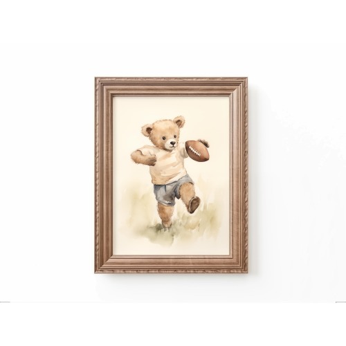 Football Art Nursery Teddy Bear Decor Kids Room Sports Print Playroom Football Print Nursery Boys Art Kid Room Animal Art by Bespoke Littles