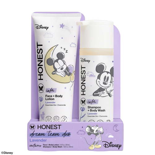 The Honest Company 2-in-1 Cleansing Shampoo + Body Wash and Face + Body Lotion Bundle + Disney Design | Gentle Enough for Baby | Dermatologist Tested | Lavender Calm