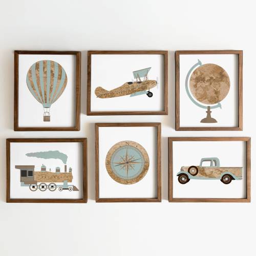 Travel Nursery Decor - Vintage Airplane Nursery - Train Nursery - Adventure Nursery - Explorer Map Print - Transportation nursery art