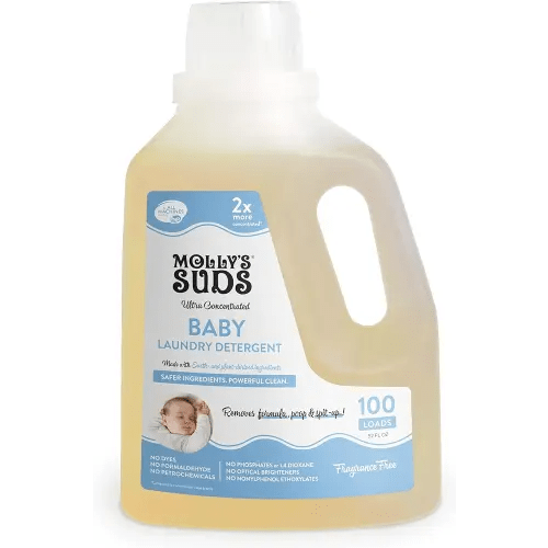 Molly's Suds Baby Liquid Laundry Detergent | Removes Formula, Poop & Spit-Up Stains | Extra Gentle on Newborn Skin (Fragrance Free, 100 Loads)