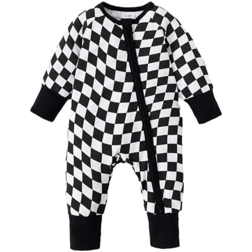 Mikrdoo Baby Boy Pajamas Preemie Clothes Newborn Boys Romper Zipper Long Sleeve Plaid Jumpsuits Infant Clothing