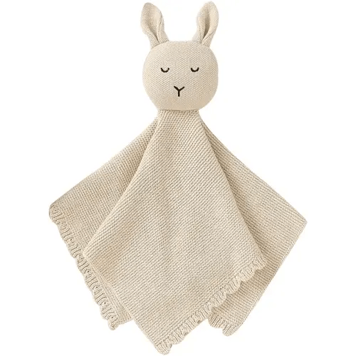 LAWKUL Baby Lovey Knit Cotton Babe Security Blanket Bunny Comforter Blankie Adorable Soft Newborns Lovies for Boy Girl Beige