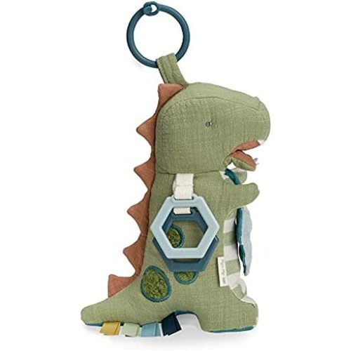 Itzy Ritzy Bitzy Bespoke Link & Love Activity Toy for Stroller, Car Seat or Activity Gym, Features Crinkle Sounds, Clinking Rings, Grosgrain Ribbons & Textured Materials, Dinosaur