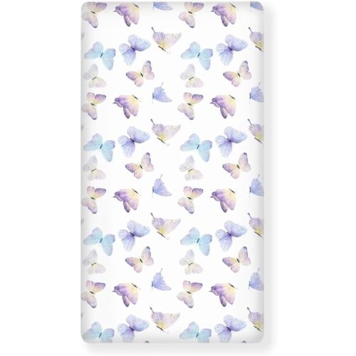 Butterfly Fitted Crib Sheet Watercolor Shabby Chic Butterflies Standard Crib Mattress Fitted Sheet Blue Purple Gold Toddler Bed Mattress Sheets Crib Mattress Sheet 28"x52"