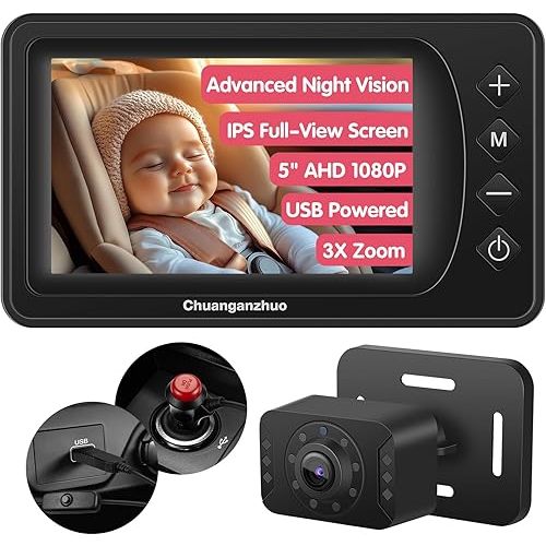 Baby Car Camera with Advanced Crystal-Clear Night Vision, 5inch Black