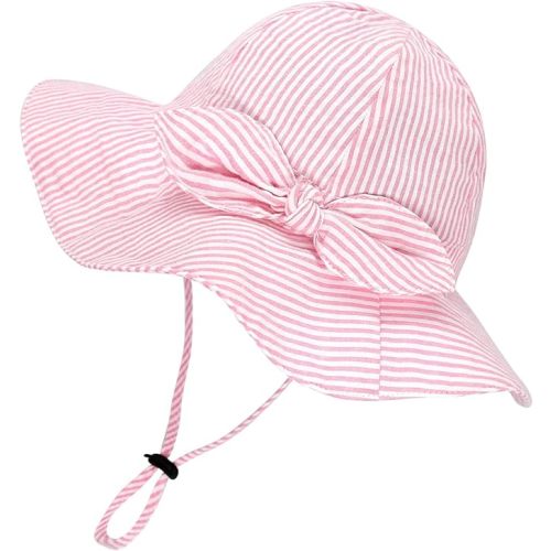 jerague Toddler Kids Baby Girl Breathable Sun Hat Cotton Foldable 50+ SPF Protective - 202203/Stripe/Pink