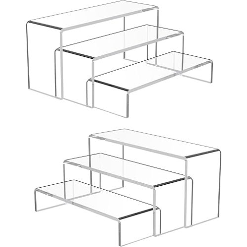 Goabroa Acrylic Display Risers, 2 Sets 6 Pcs Rectangular Risers Display Stands, 4mm Thick Display Stands for Vendor Events, Acrylic Shelves for Lego Display, Cupcake, Perfume