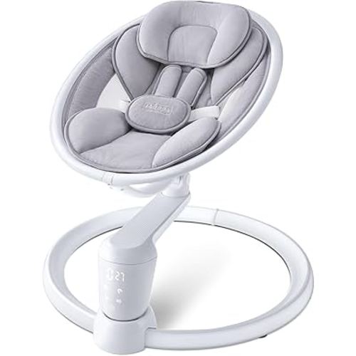 HARPPA Electric Baby Swings for Infants and Newborns, 5 Speeds and Remote Control 10 Built-in Melodies, 2 Seat Positions & 180° Rotation,Portable Baby Swing for Indoor Use,Dove Gray