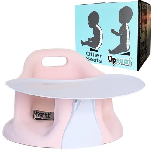 Upseat Baby Floor Seat Booster Chair for Sitting Up with Removable Tray for Meals and Playtime, Developed with Physical Therapists for Safe and Healthy Hip Development and Posture (Pink)
