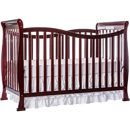 Dream On Me Violet 7-In-1 Convertible Life Style Crib In Cherry, Greenguard Gold Certified, 4 Mattress Height Settings, Made Of Sustainable New Zealand Pinewood