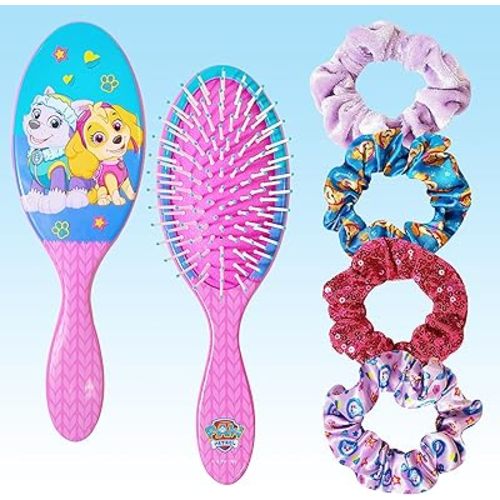 Luv Her Paw Patrol Hair Accessories Set - 9 inch Detangling Brush, 4 Scrunchies & Hair Ties for Girls