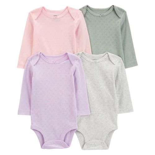 Baby Girl Carter's 4-Piece Long Sleeve Pointelle Bodysuits