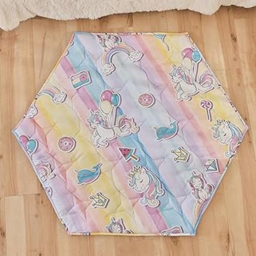 Hexagon Baby Play Mat for Floor,45"×52" Thicken Ultra Soft Playmat fits Regalo Portable Play Yard 48 Inch and Hiccapop 53" PlayPod Playpen,6 Panel Playpen Mat Non-Slip Baby Crawling Mat(Unicorn)