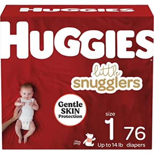 Baby Diapers Size 1, 76ct, Huggies Little Snugglers, Gentle Skin Protection