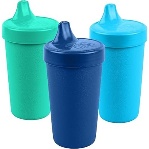 Re-Play Sippy Cups for Toddlers - 10 Oz. Reusable Spill Proof Cups for Kids, Dishwasher/Microwave Safe - Made in USA - Set of 3-3.13" x 6.25" - A True Blue