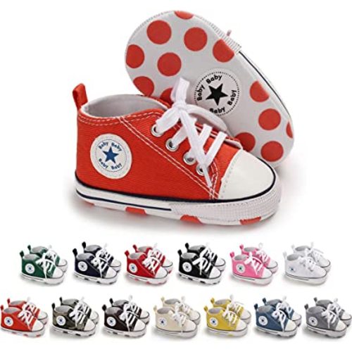 Meckior Baby Girls Boys Canvas Sneakers Soft Sole High-Top Ankle Infant First Walkers Crib Shoes