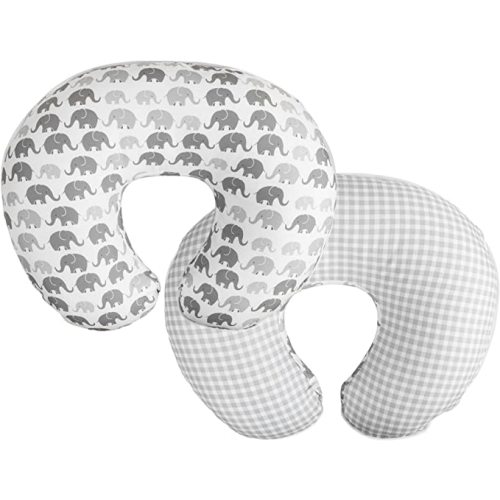 Boppy Nursing Pillow Original Support, Gray Elephants Plaid, Ergonomic Nursing Essentials for Bottle and Breastfeeding, Firm Fiber Fill, with Removable Nursing Pillow Cover, Machine Washable