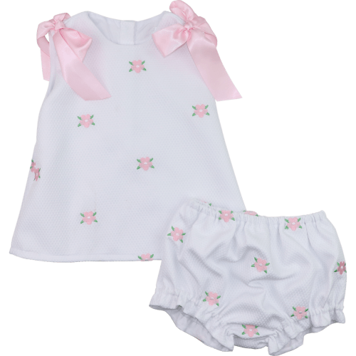 Pink Embroidered Floral Honeycomb Diaper Set – Cecil & Lou