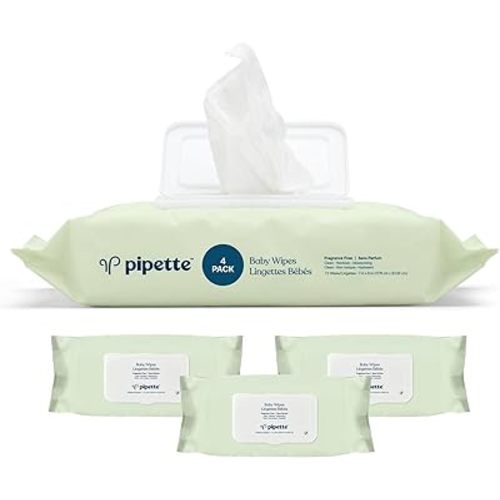 Pipette Baby Wipes - 100% Plant-Based Fibers and Plant-Derived Moisturizers, Water-Based (Fragrance-Free, 288-Count)