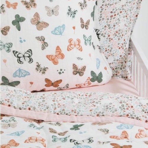 Cotton Muslin Toddler Bedding 3 Piece Set - Butterflies