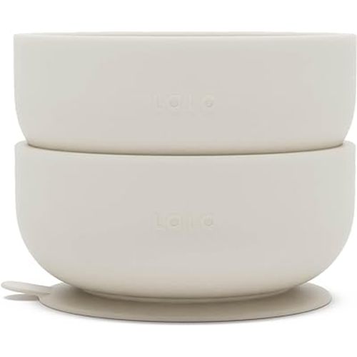 Lalo Suction Bowls - 2 Pack, 100% Silicone Non-Toxic BPA-Free Baby Bowls with Suction Base To Prevent Accidental Tip-Overs - Silicone Bowls For Babies And Toddlers - Blueberry - Oatmeal