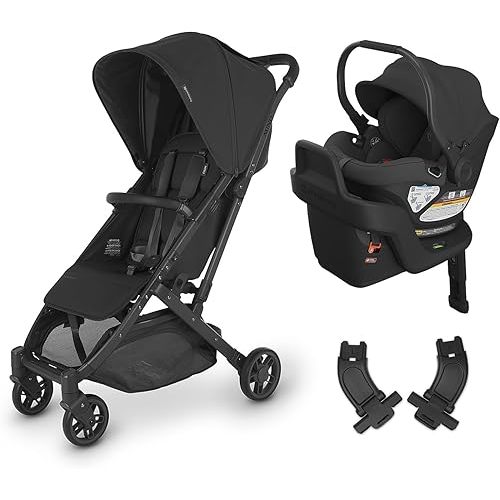 UPPAbaby Travel System, Includes Minu V2 Stroller + Aria Lightweight Car Seat Combo/Adapters, Bumper Bar, Car Seat, Base + Infant Insert Included/Jake (Charcoal)