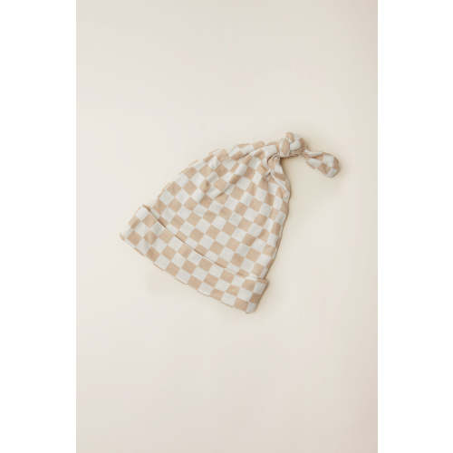 Cream Chequer Knotted Hat