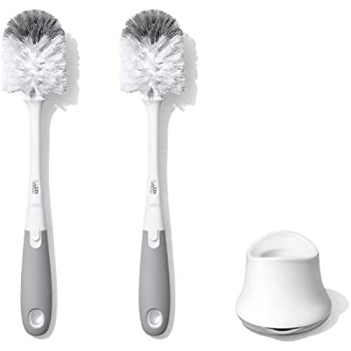OXO Tot Bottle Brush with Nipple Cleaner and Stand – Gray, 2-Pack