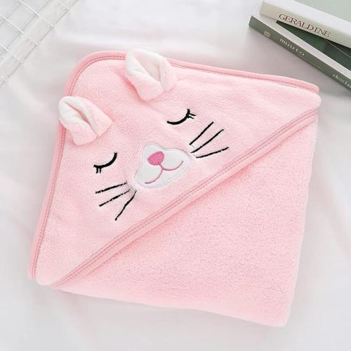 Hooded Baby Bath Towel-Ultra Soft, Absorbent and Hypoallergenic-Baby Bath Towels for Newborn Boy and Girl(Pink Cat, 31.5" x 31.5")