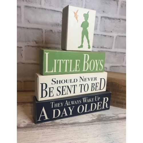 Neverland Never Send Boys to Bed 4 Piece Wood Block Set With Topper Options Peter Pan Nursery Peter Pan Baby Nursery Baby Shower Gift - Etsy