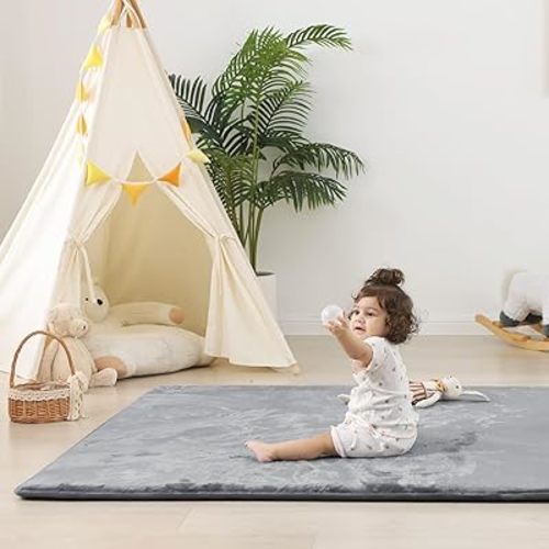 1.5" Thick Baby Play Mat for Floor, 79x79 Playpen Mat, Pro Soft Flannel Foam Mats Toddler Infant Kids Crawling for Nursery Rug Playroom Living Room Waterproof Easy Care Non-Slip (Dark Grey)