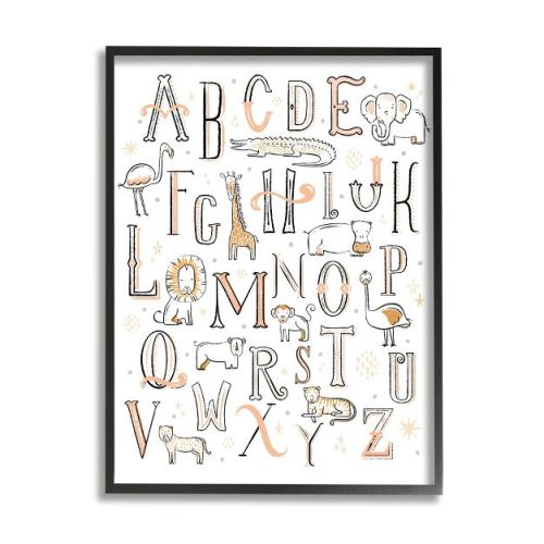 Stupell Industries Nursery Animal Alphabet Chart Soft Orange White Black Framed Giclee, 16 X 20