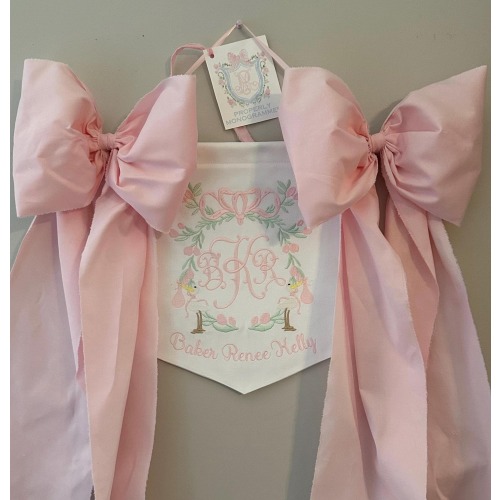 Stork Baby Banner with bows, Girl Baby Banner, Birth Announcement, Girl Welcome Banner, Hospital Door Sign, baby shower gift