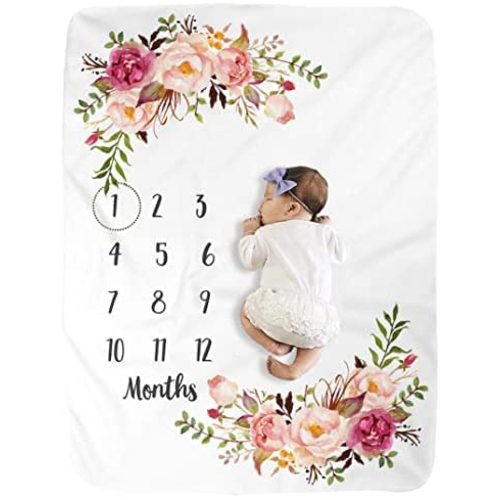 Baby Monthly Milestone Blankets Soft Floral Memory Blankets Girls Boys Cute Photo Background Blankets White