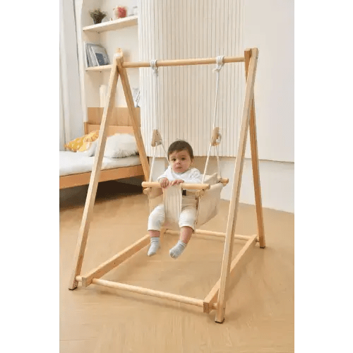 Baby and Toddler Foldable Swing Set - Beige