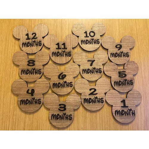 Mickey Monthly Baby MileStone Laser engraved and cut out, baby milestone banner, monthly photo banner, baby prop, Baby first year