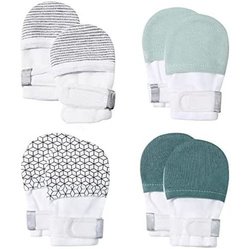 HAPIU Baby No Scratch Mittens Stay On, 100% Cotton Breathable, Adjustable Infant Gloves for Boys Girls, Newborn - 12 M