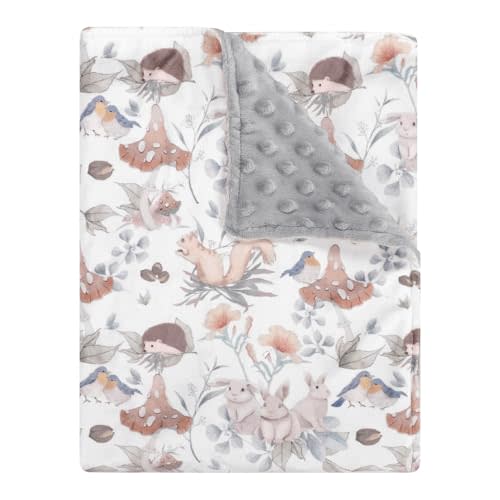 Baby Blankets for Girls Super Soft Minky Toddler Blanket 30x40 Inches, Double Layer, Dotted Backing, Floral Baby Crib Blanket for Nursery, Baby Car Seat, Pet, Mushroom