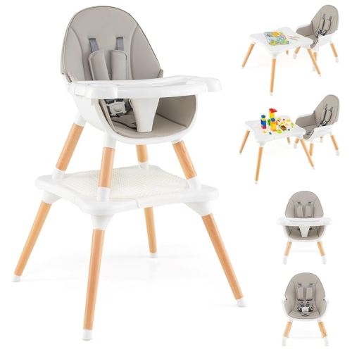 HONEY JOY Silla alta para bebé, silla alta convertible 5 en 1 de madera para bebés y niños pequeños/juego de mesa y silla/taburete para niños pequeños con arnés de seguridad, bandeja de alimentación