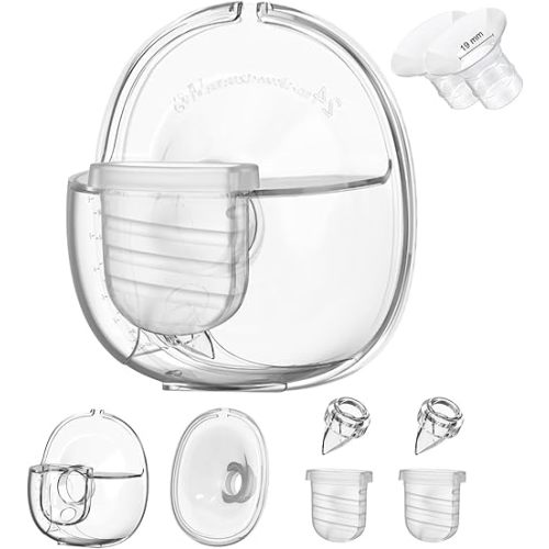 Wearable Breast Pump Replacement Parts, Milk Collector Cup, Compatible with Lansinoh Discreet Duo Nuliie S32 Pump, Include Duckbill Valve, 24mm Flange, Silicone Diaphragm, Linker, 19mm Flange Inserts